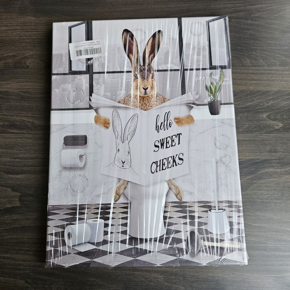 Hello Sweet Cheeks Funny Bunny Canvas Print Bathroom Wall Decor